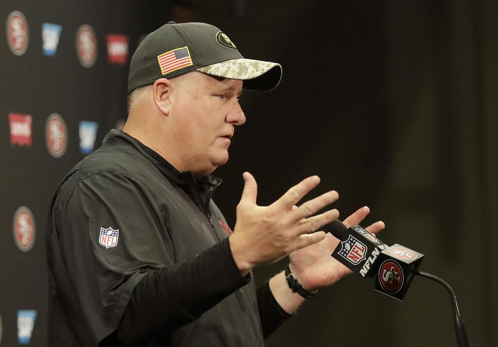 San Francisco 49ers coach Chip Kelly speaks after the team's game against the Seattle Seahawks in Santa Clara, Sunday, Jan. 1, 2017. (AP Photo/Marcio Jose Sanchez)