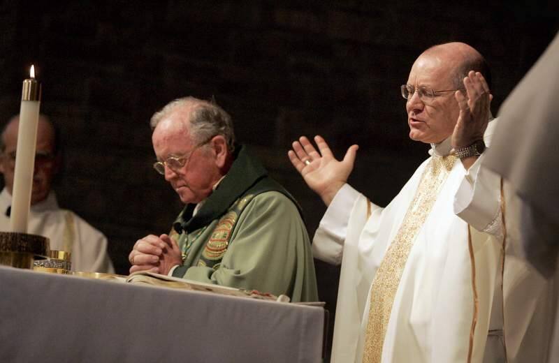 Rev. Robert Vasa, right, the new Coadjutor Bishop of Santa Rosa, takes part in the eucharist with Bishop Daniel Walsh, left, during a mass for his reception at St. Eugene's Cathedral in Santa Rosa, California on Sunday, March 6, 2011. (BETH SCHLANKER/ The Press Democrat)