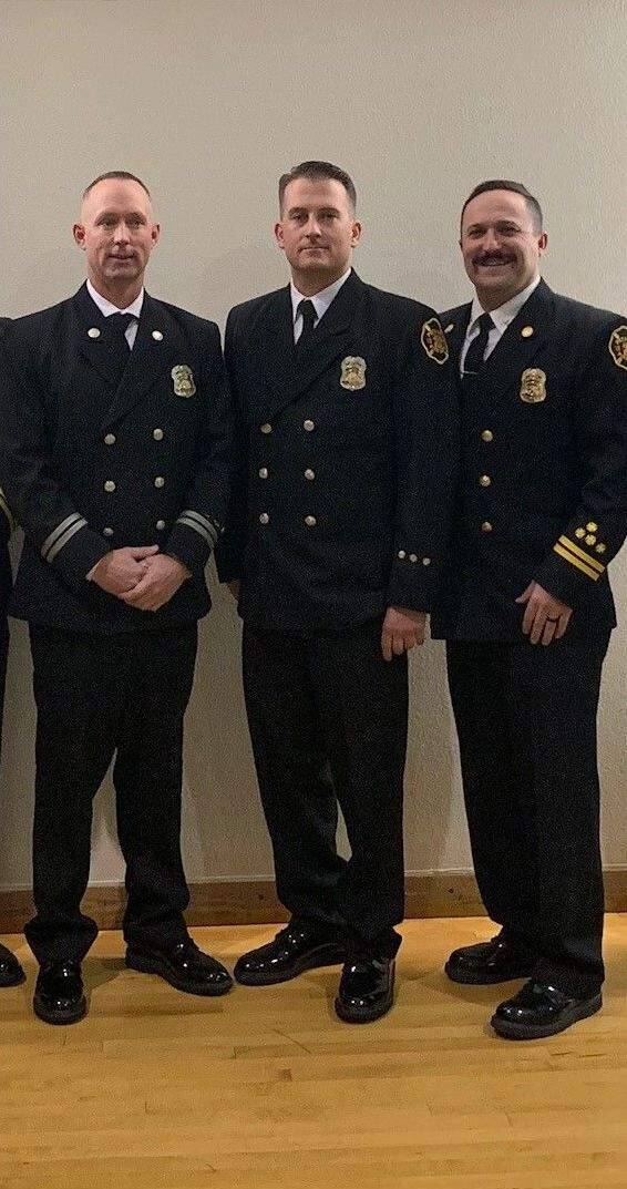 Petaluma Fire Department's Firefighters of the Year, from left, Captain Matt Martin, Firefighter Kevin Burris, and Battalion Chief Chad Costa.