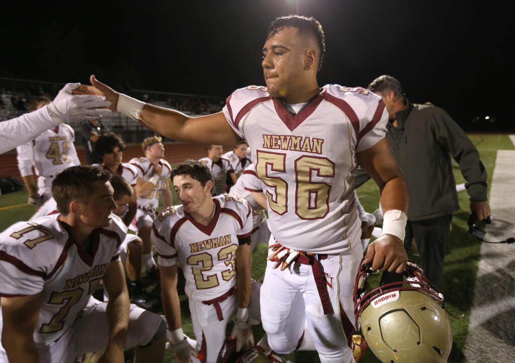 Cardinal Newman's Dino Kahaulelio, seen here at a 2017 football game, was one of the Santa Rosa-area high school athletes who helped a local rugby team win its division title. (Darryl Bush / For The Press Democrat)