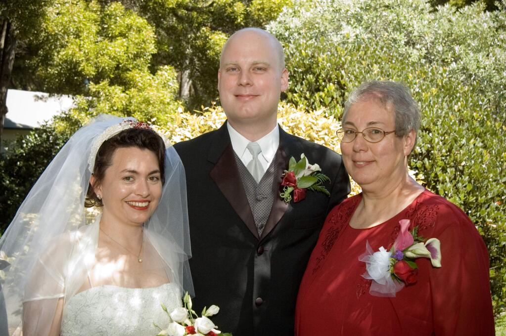 Eric Wittmershaus, with his mother, Jeanne Fischer, and his wife, Chanel, at his wedding in 2007 in San Francisco. (Becca Dilley)