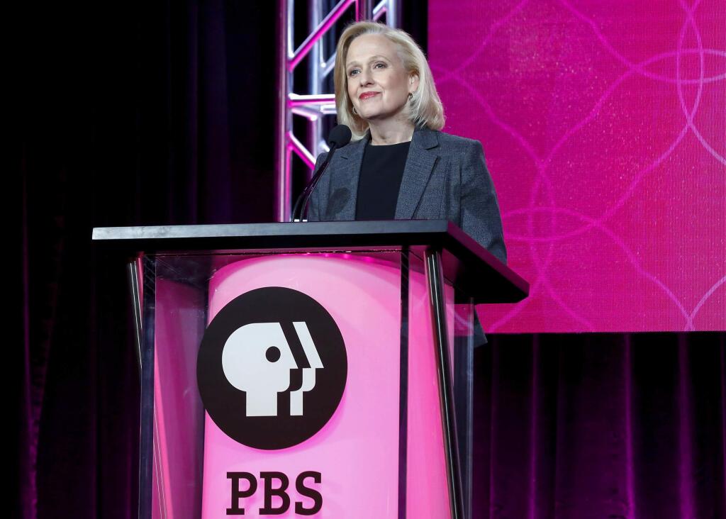 FILE - In this Jan. 15, 2017 file photo, President and CEO Paula Kerger speaks at the PBS's Executive Session at the 2017 Television Critics Association press tour in Pasadena, Calif. PBS, which dealt with sexual misconduct allegations in its own backyard, will air a series examining the pressing social issue. The five-part series, '#MeToo, Now What?' will address how we got here and how 'we can use this moment to effect positive and lasting change,' Kerger said Tuesday, Jan. 16, 2018. (Photo by Willy Sanjuan/Invision/AP, File)