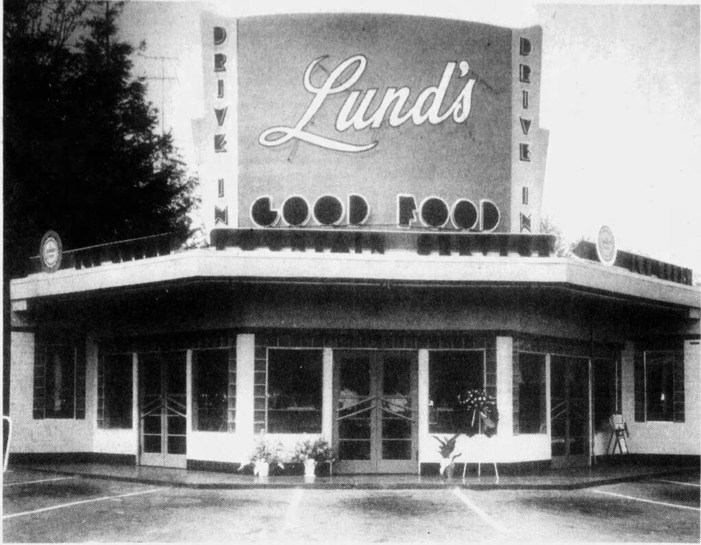 The sign at Lund's Drive In was iconic, pictured here in 1956. (Argus-Courier file photo)