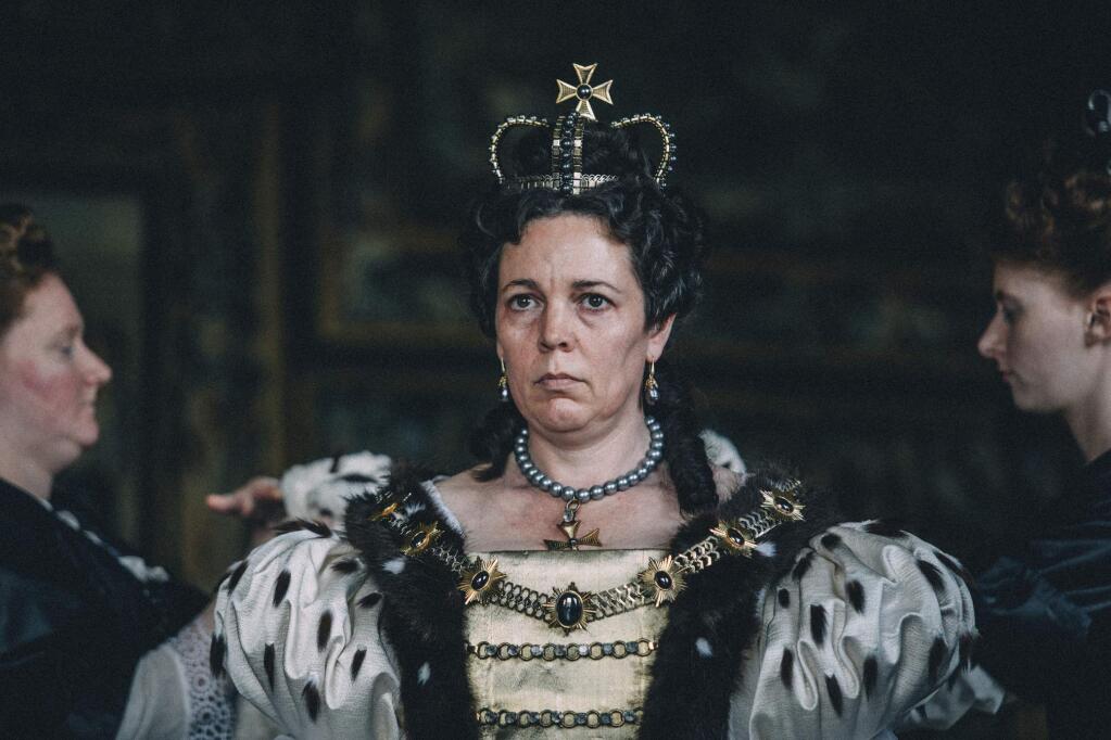 This image released by Fox Searchlight Films shows Olivia Colman in a scene from the film 'The Favourite.'