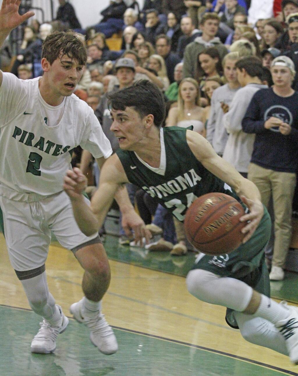 Bill Hoban/Index-TribuneSonoma's Dylan Samaniego tries to get around a Drake player Tuesday in the opening round of the North Coast Section Tournament.