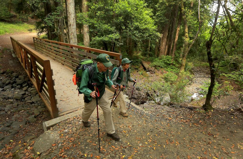 Kenn and Linda Stuckey add the North Sonoma Mountain Ridge Trail to their list as they take on the Sonoma County Regional Parks' Trail Challenge. (JOHN BURGESS/The Press Democrat)
