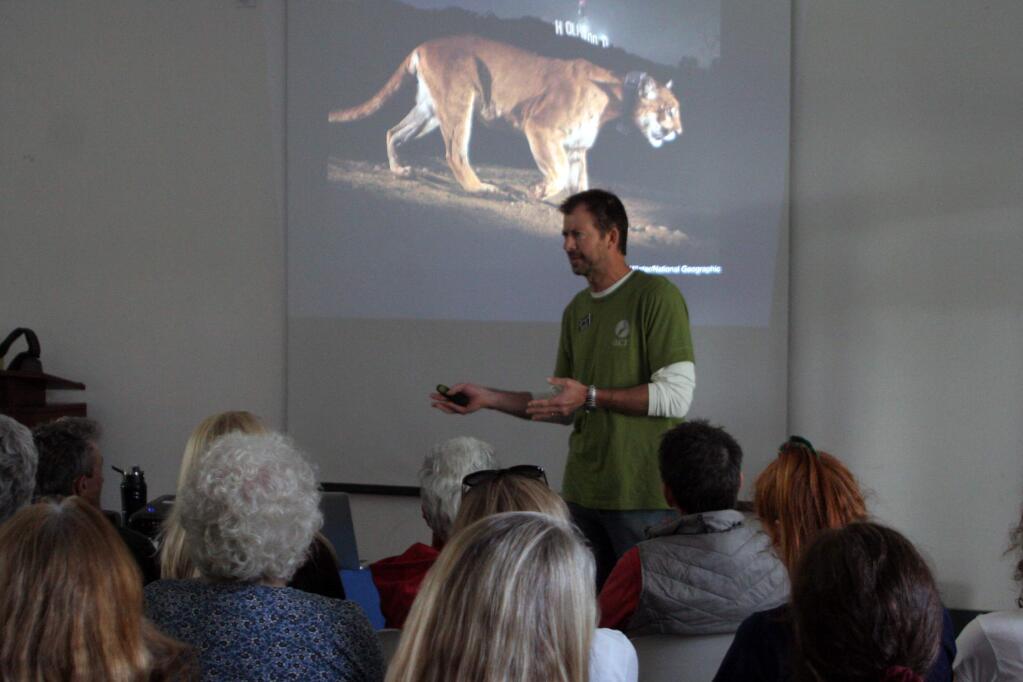 Quinton Martins shares his knowlege of mountain lions in a public outreach talk at Bouverie Preserive, April 20, 2017. (Photo by Christian Kallen/Index-Tribune)
