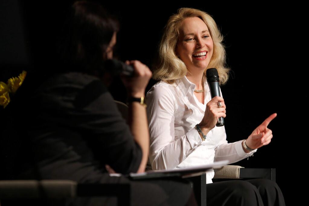 Former CIA operations officer and best-selling author Valerie Plame talks about her experiences of being 'outed' as an intelligence operative and her activism on the diagnosis, treatment and prevention of postpartum depression at the Sonoma County Women in Conversation series at Wells Fargo Center for the Arts in Santa Rosa, California on Tuesday, March 8, 2016. (Alvin Jornada / The Press Democrat)