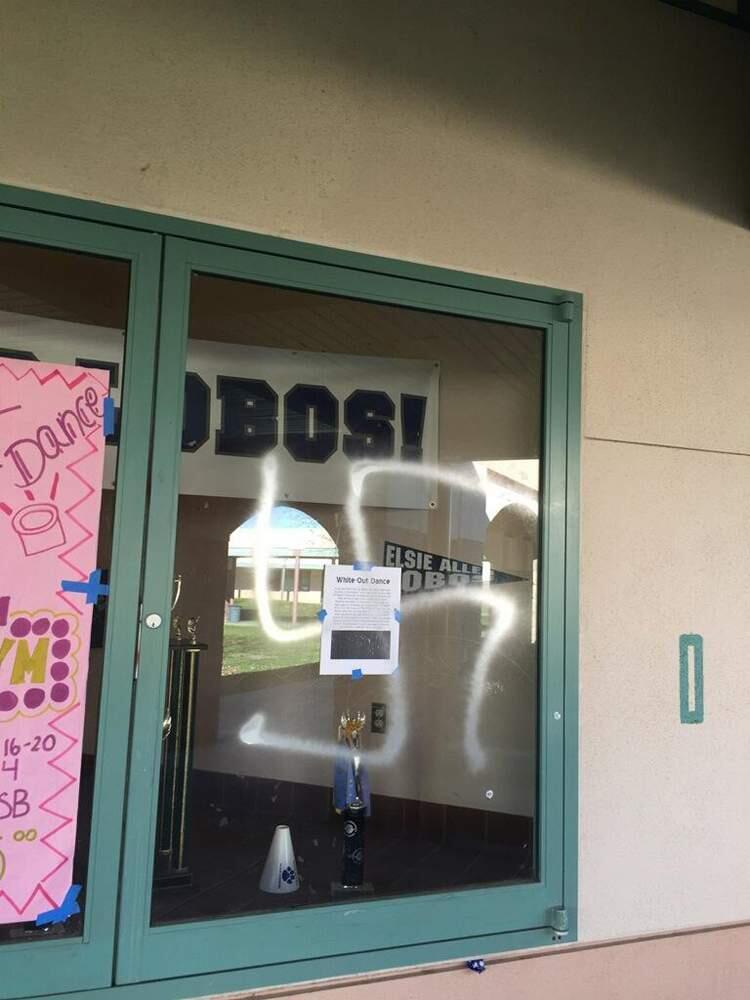 A swaskita was found spray-painted on door at Elsie Allen High School Wednesday in Santa Rosa.