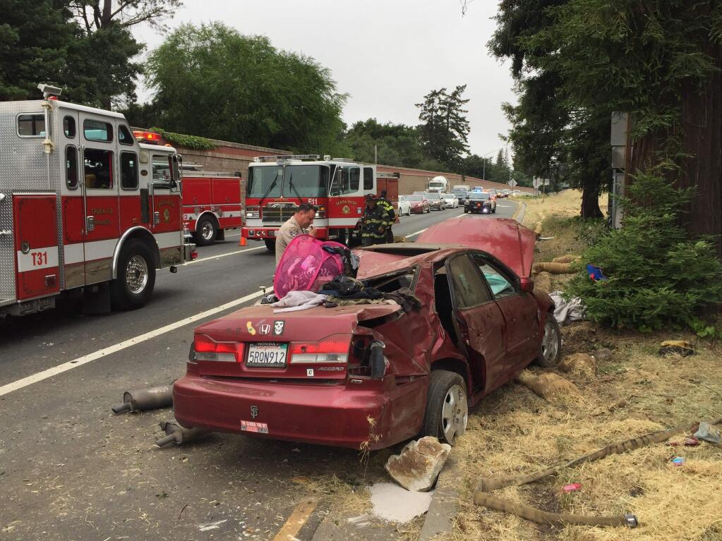 One person was injured in a crash on Highway 101 at the College Avenue exit in Santa Rosa on Wednesday, May 24, 2017. (COURTESY OF MARK BASQUE)