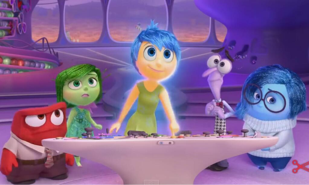 Disney/Pixar'Inside Out' focuses on the emotions inside the mind of Riley, an 11 year-old girl stressed out when her family moves to San Francisco. They include Joy, center, (voice of Amy Poehler), Sadness (Phyllis Smith), Anger (Lewis Black), Fear (Bill Hader) and Disgust (Mindy Kaling).