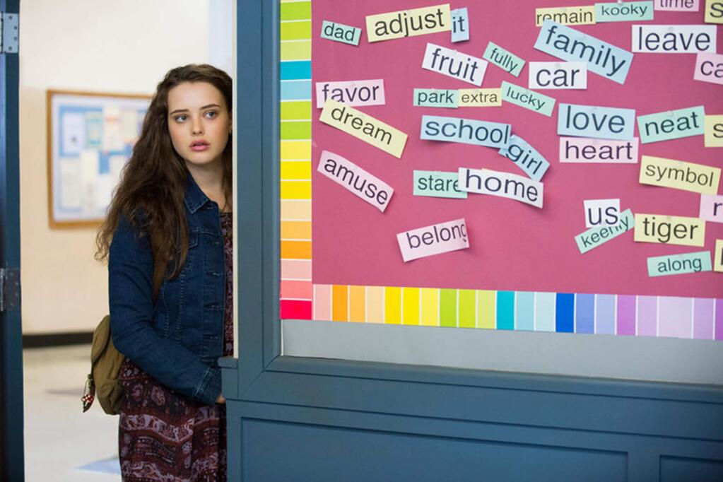 Beth Dubber/NetflixKatherine Langford as Hannah Baker in a scene from the series “13 Reasons Why,” about a teenager who commits suicide.