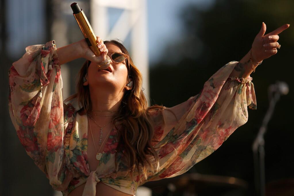 Country music artist Maren Morris performs on stage during the second day of the Country Summer Music Festival at Sonoma County Fairgrounds in Santa Rosa, California, on Saturday, June 16, 2018. (Alvin Jornada / The Press Democrat)