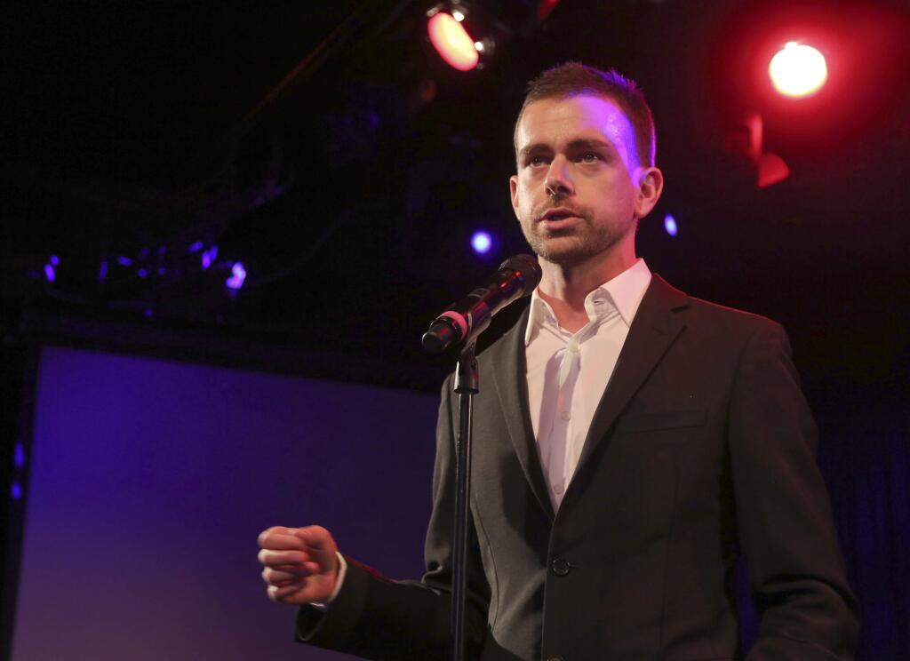 FILE - In this Wednesday, April 24, 2013, file photo, Twitter co-Founder Jack Dorsey speaks at a fundraiser in New York. Revealed in a regulatory filing on Monday, Oct. 5, 2015, Twitter is embracing Dorsey as its CEO in hopes that its once-spurned co-founder can hatch a plan to expand the short messaging service's audience and end nearly a decade of financial losses. (AP Photo/Mary Altaffer, File)