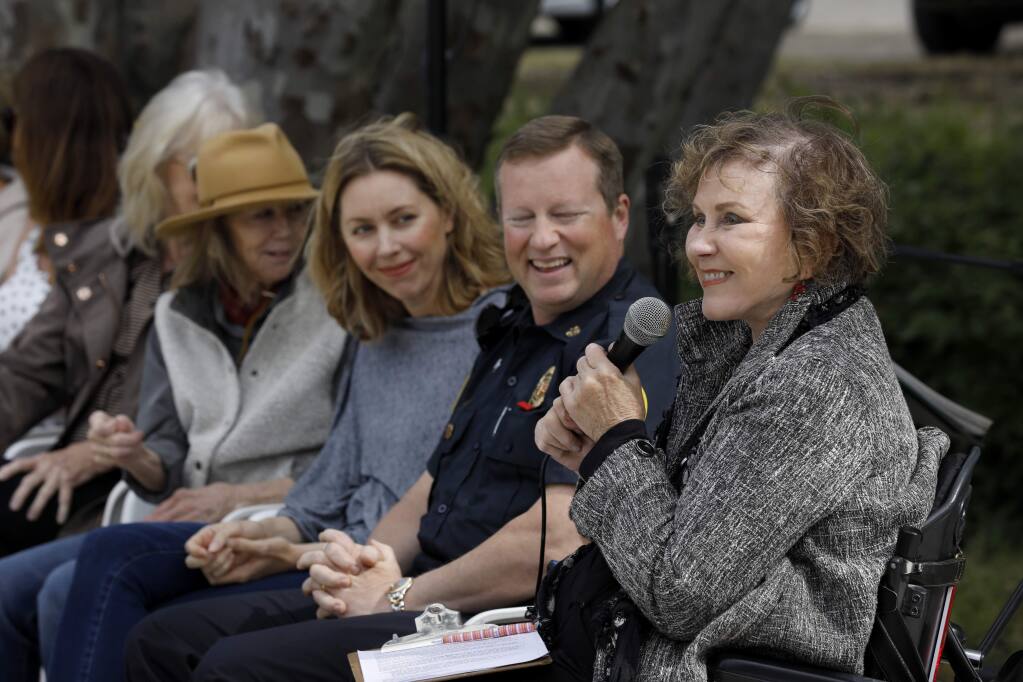 Graton Green Group president HolLynn D'Lil speaks before a crowd during the grand opening of the Graton Green in Graton, California on Sunday, June 2, 2019. (BETH SCHLANKER/The Press Democrat)