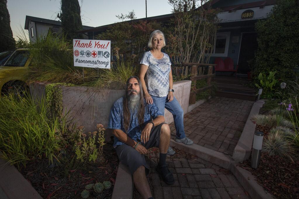 Ginger and Lou Orosco's Banyan Place home survivedthe October 2017 wildfires while neighbors just a few houses away lost everything. (photo by John Burgess/The Press Democrat)