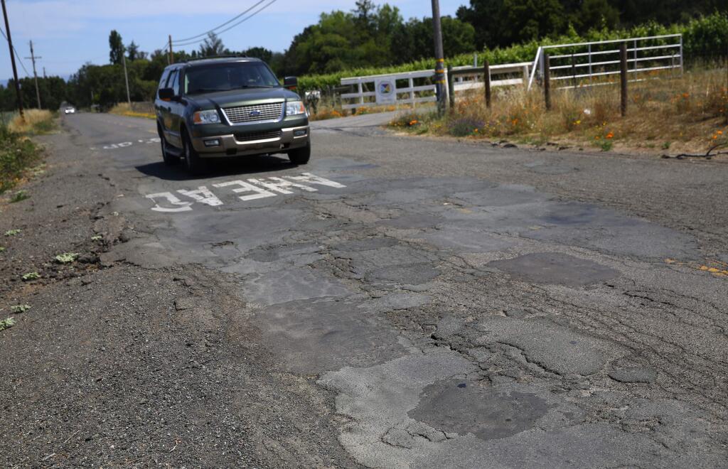 Irwin Lane is often mentioned as one of worst roads in Sonoma County. (CHRISTOPHER CHUNG / The Press Democrat)