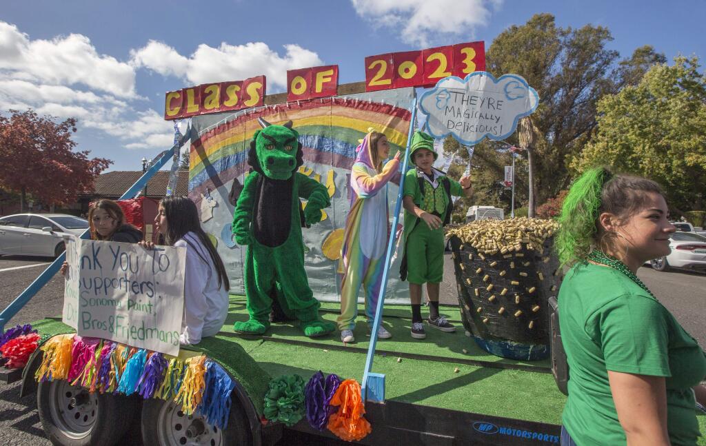 Sonoma Valley High School celebrated Homecoming with a parade of floats, king and queen candidates, football teams, etc., which made its way up Broadway to the Plaza, where students rallied in the Grinstead Amphitheater for more festivities. (Photo by Robbi Pengelly/Index-Tribune)