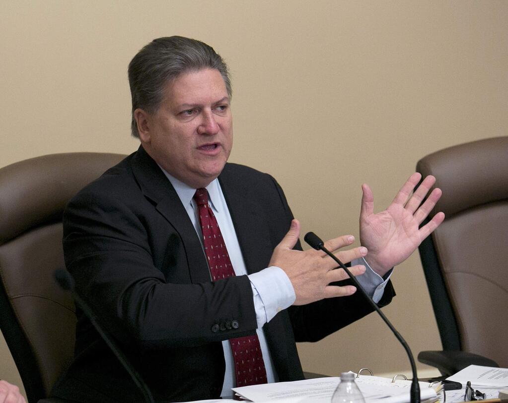 FILE - In this April 25, 2017, file photo, state Sen. Bob Hertzberg, D-Van Nuys, gestures during a hearing in Sacramento, Calif. Documents released Friday, Feb. 2, 2018, by the California Legislature show four current lawmakers faced sexual misconduct complaints since 2006. The documents outline complaints against Democratic Assemblywoman Autumn Burke of Los Angeles, Republican Assemblyman Travis Allen of Huntington Beach, Democratic Sen. Tony Mendoza of Artesia and Democratic Sen. Bob Hertzberg of Van Nuys. (AP Photo/Rich Pedroncelli, File)
