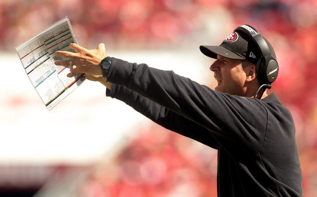 Jim Harbaugh brings to the 49ers the hard-nosed style he learned from Bo Schembechler and Mike Ditka. (Press Democrat / John Burgess)