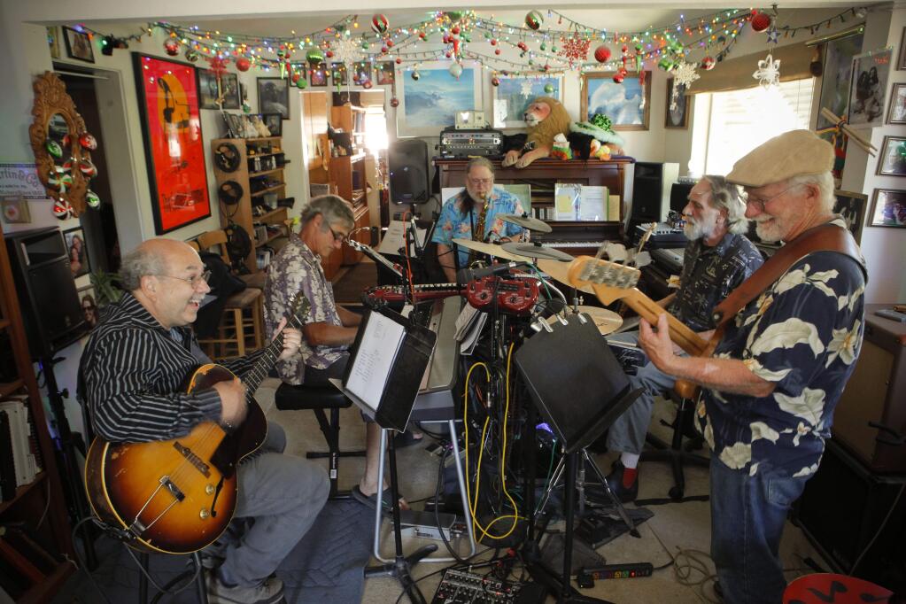 Petaluma, CA, USA. Monday, May 01, 2017._ The local band, Blue 7, rehearse at Preston Bailey's westside Petaluma home. (CRISSY PASCUAL/ARGUS-COURIER STAFF)