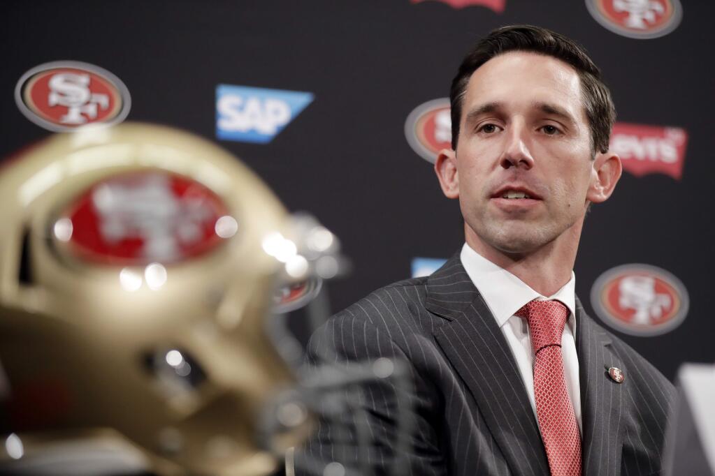 In this Feb. 9, 2017, file photo, San Francisco 49ers head coach Kyle Shanahan answers questions during a press conference in Santa Clara. (AP Photo/Marcio Jose Sanchez, File)