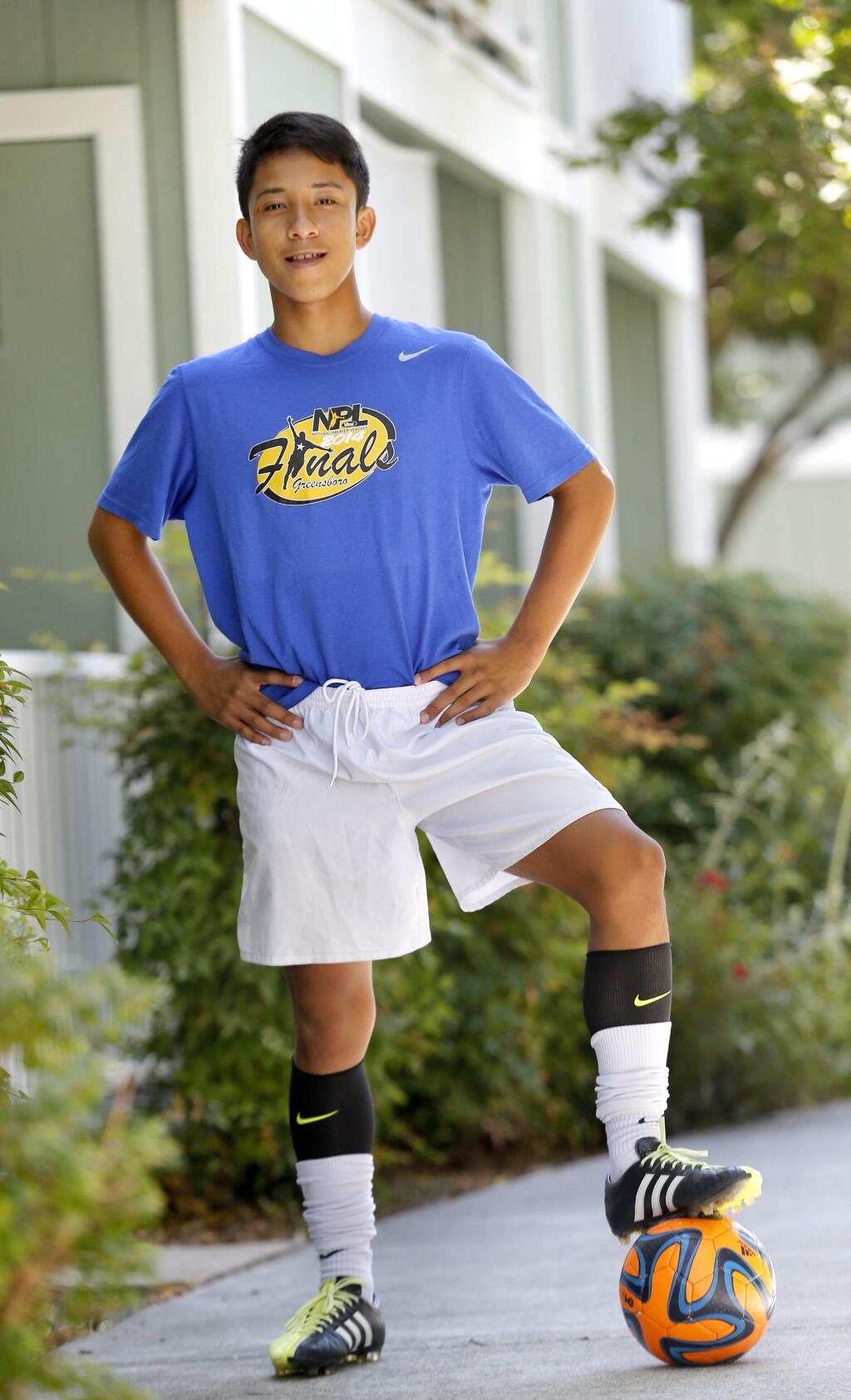 Soccer player Bryan Rosales, 15, is headed to Ireland on Wednesday for the Dale Farm Milk Cup. Photo taken in Santa Rosa, on Tuesday, July 21, 2015 .(BETH SCHLANKER/ The Press Democrat)