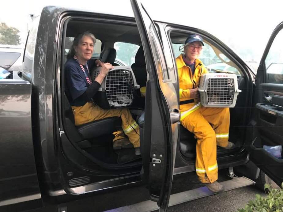 Sonoma County residents Julie Atwood and Shilo Porter are helping animal rescue efforts at the Camp fire. (JULIE ATWOOD/ FACEBOOK)