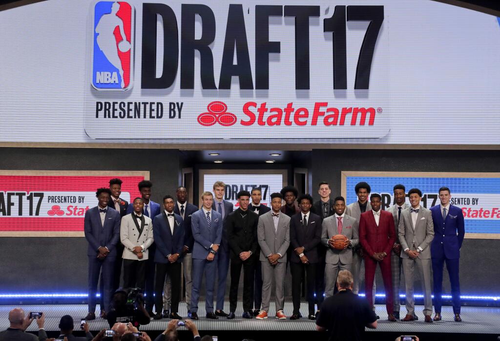 Top draft prospects gather for a group photo before the NBA basketball draft, Thursday, June 22, 2017, in New York. (AP Photo/Julie Jacobson)
