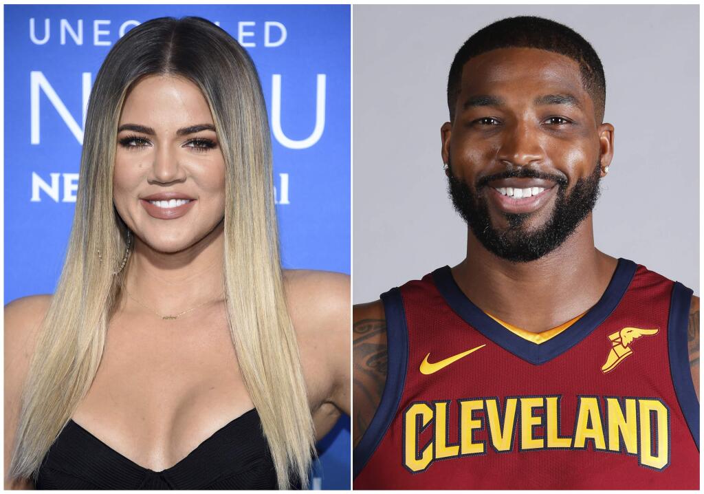 This combination photo shows television personality Khloe Kardashian at the NBCUniversal Network 2017 Upfront at Radio City Music Hall in New York on May 15, 2017, left, and Cleveland Cavaliers' Tristan Thompson at the NBA basketball team media day in Independence, Ohio, on Sept. 25, 2017. Various outlets have reported that the 33-year-old reality star has given birth to a baby girl, but her reps have not commented. Kardashian was expecting the baby with Thompson. The birth comes amid a torrent of tabloid speculation about the couple after surveillance video showed the basketball star with other women. (AP Photo)