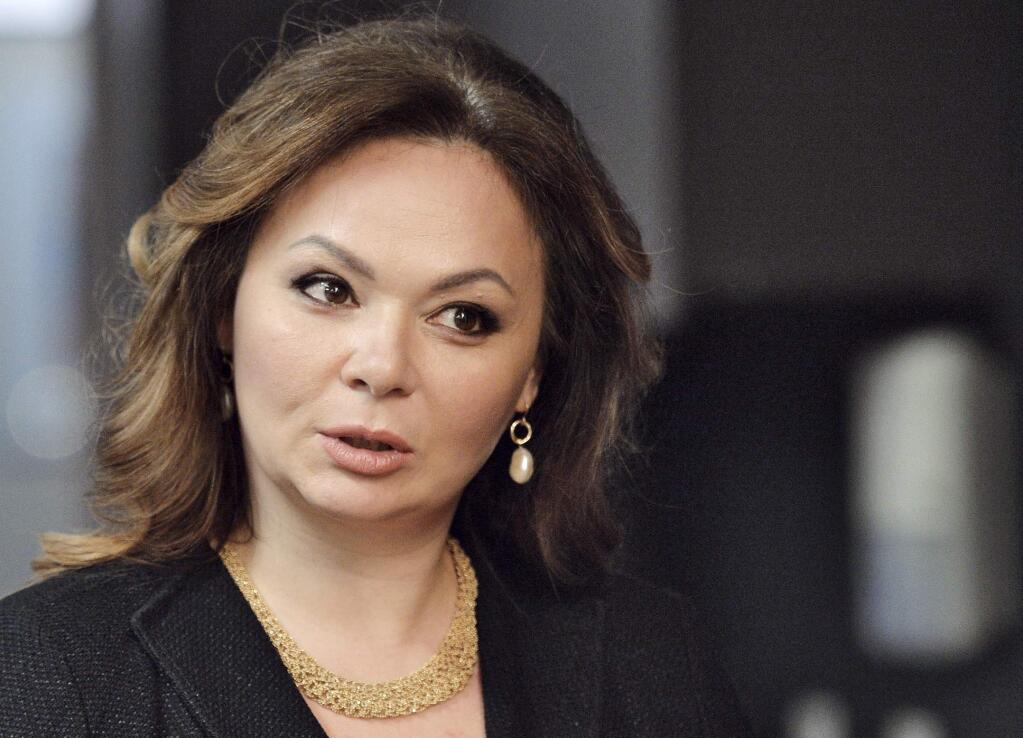 In this photo taken on Tuesday, Nov. 8, 2016, Kremlin-linked lawyer Natalia Veselnitskaya speaks to a journalist in Moscow, Russia. President Donald Trump's eldest son changed his account of the meeting he had with a Russian lawyer during the 2016 campaign over the weekend, saying Sunday July 9, 2017, that Natalia Veselnitskaya told him she had information about Clinton. A statement from Donald Trump Jr. one day earlier made no mention of Clinton. (Yury Martyanov /Kommersant Photo via AP)