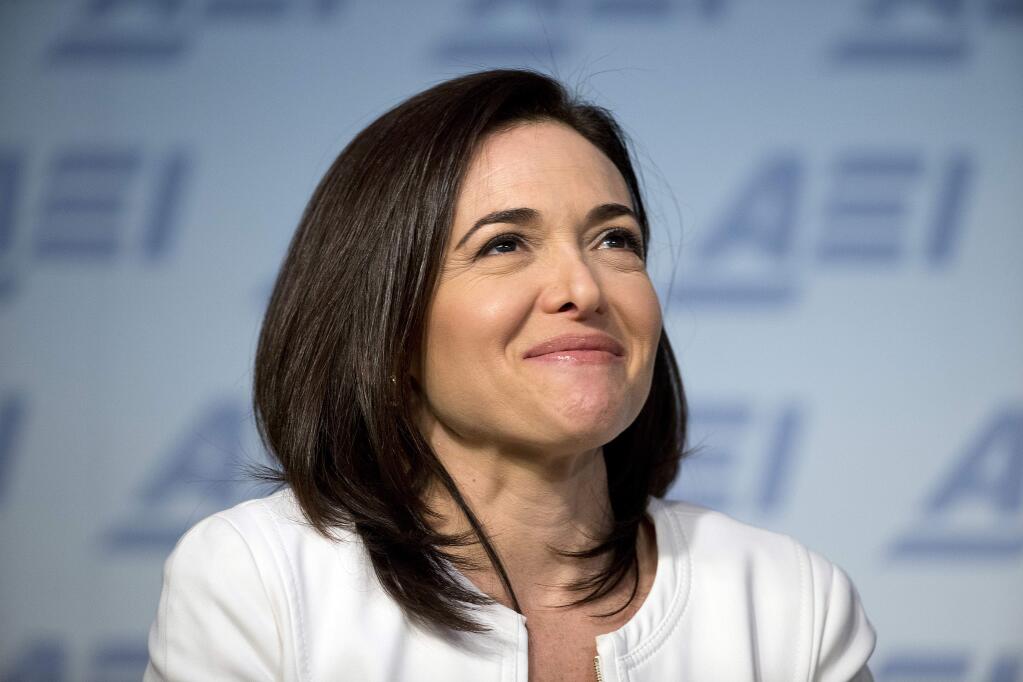 FILE - In this Wednesday, June 22, 2016, file photo, Facebook Chief Operating Officer Sheryl Sandberg speaks at the American Enterprise Institute in Washington. Sandberg's new book, 'Option B: Facing Adversity, Building Resilience and Finding Joy,' recounts the death of her husband, her grief, and how she recovered from it. Written with psychologist Adam Grant, it also includes research and advice on how people can build up resilience not just after, but before traumatic events happen. (AP Photo/Alex Brandon, File)