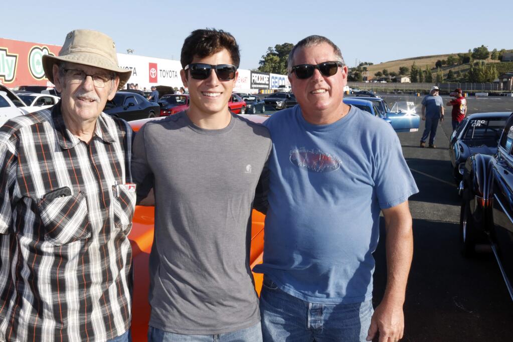 Three generations of Norrbom - Bob Sr., Matt and Bob Jr. - come together at the Wednesday Night Drags at Sonoma Raceway, Aug. 28, 2019. (Christian Kallen / Index-Tribune)