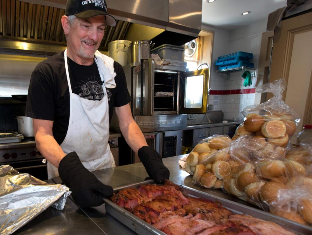 Charles Rinn volunteer for Geyserville Odd Fellows serves up corned beef, at the Jiggs and Maggie Annual Corned Beef & Cabbage Dinner to benefit local education in Geyserville, on Saturday, March 16, 2019. (Darryl Bush / The Press Democrat)
