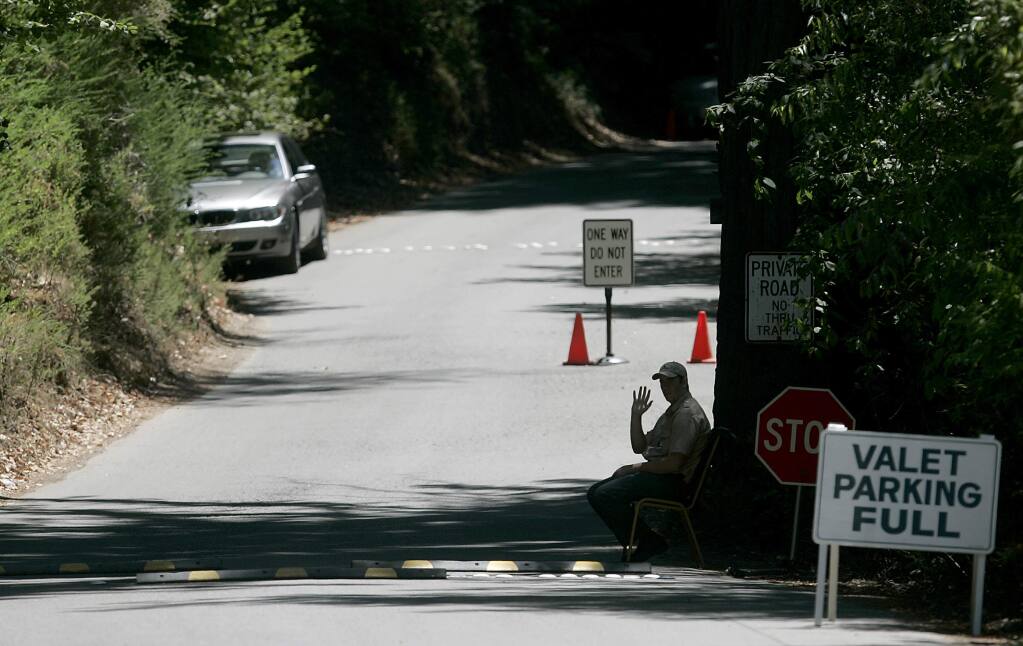 The entrance to the Bohemian Grove in Monte Rio was all quiet during the 2009 gathering. (KENT PORTER/ PD FILE)