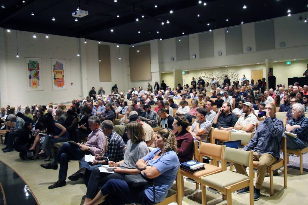 More than 200 attended a public workshop for county cannabis land use regulations at the Glaser Center in Santa Rosa on Thursday, Oct. 6, 2016. (HEATHER IRWIN/ PD)
