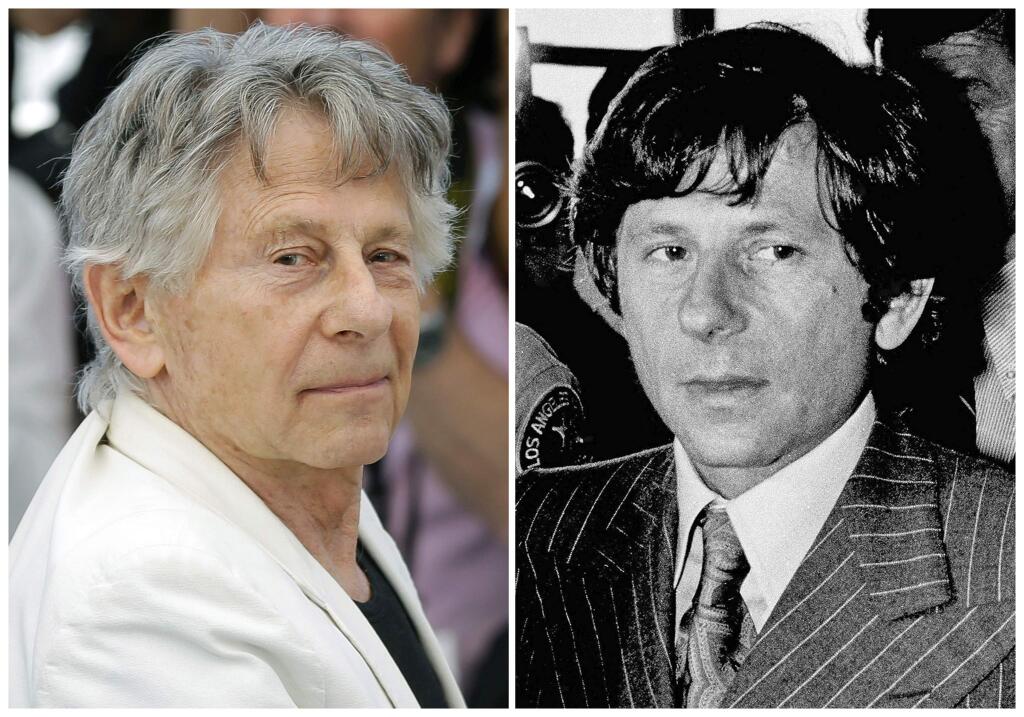 FILE - This combination of file photos shows director Roman Polanski at the photo call for the film, 'Based On A True Story,' at the 70th international film festival, Cannes, southern France, on May 27, 2017, left, and Polanski at a Santa Monica, Calif., courthouse on Aug. 8, 1977. Los Angeles police are investigating allegations that Polanski molested a 10-year-old girl in 1975. Although the allegations are so old criminal charges cannot be brought, detectives may be able to use evidence they collect to aid in the prosecution of other cases. The 84-year-old has been a fugitive since he fled to France in 1978 on the eve of sentencing in an unrelated case for sexually assaulting a 13-year-old girl. (AP Photo/Files)