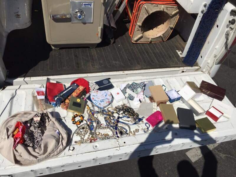 A photograph from a Sonoma County Sheriff's deputy shows the jewelry and a small safe apparently stolen from an elderly Sonoma woman's home on Wednesday afternoon, July 19. The suspects were apprehended near the corner of West Napa St. and Broadway in Sonoma. (Sonoma County Sheriff's Office)