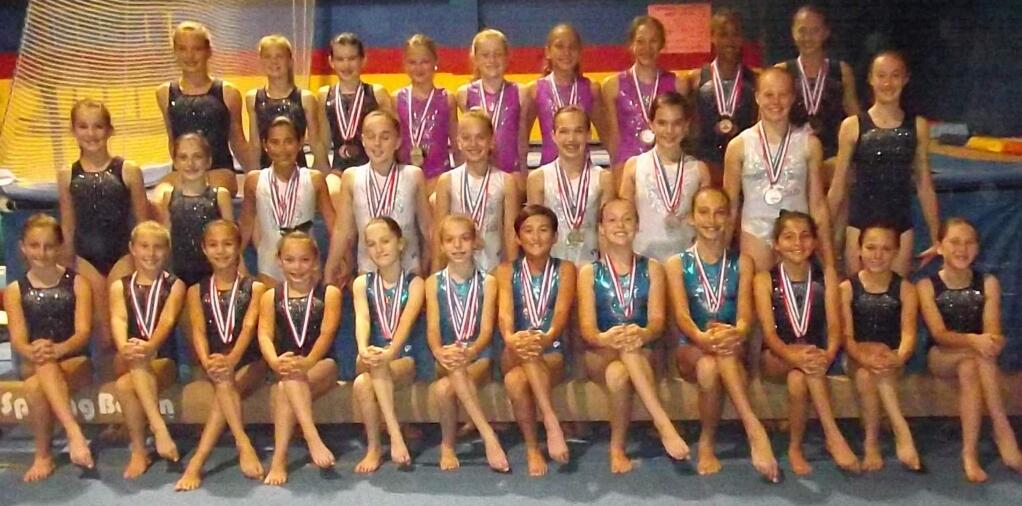 JOHN JACKSON/ARGUS-COURIER STAFFJust back from successful state competitions are Redwood Empire Gymnastics members: Top Row from Left to Right – Ella Nixon, Natalya Gigliello, Molly Retterer, Isabel Eskes, Siena Bertacco, Natalia Cuyler, Maia Chase, Shanti Adams, Ellie Hall.Middle Row from Left to Right – Kenzie Marks, Amelia Cosci, Mia Sereni, Macey Newbold, Brooklyn Labo, Elizabeth Snyder, Haven Koehler, Megan Popielak, and Isabella Toner-Rodgers.Bottom Row Left to Right – Sadie Greenberg, Layla O'Connor, Soraya Rostocil, Nola Valceschini, Annabella Cosci, Jasmine Greenlief-Gibbs, Kathryn Samford, Mariah Affonso, Haley Fenyves, Amelia Krieshok, Grace Sheehan, Mira Grover.