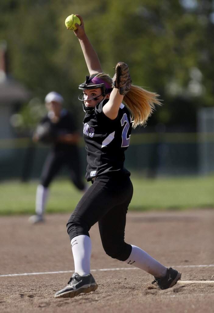 BETH SCHLANKER/THE PRESS DEMOCRATPitcher Emily O'Keefe is one of three Petaluma High School players named to the All-Empire Large School Softball team.