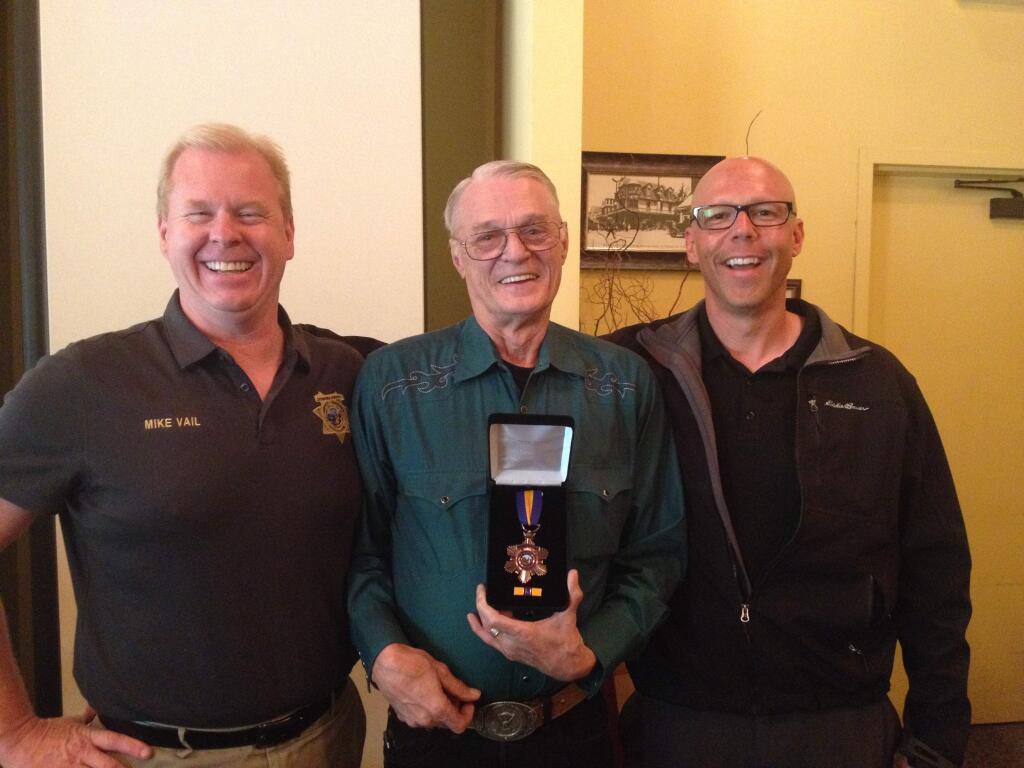 (L-R) Mike Vail, president of the Sonoma County Deputy Sheriff's Association; Retired Sheriff's Sgt. Joe Quinn; Sonoma County Sheriff Rob Giordano. (COURTESY PHOTO)