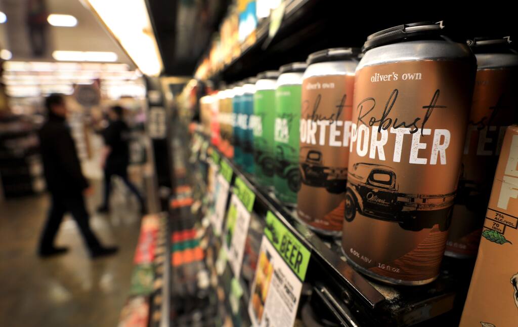 Oliver's Market brand beer hit Oliver's shelves around Sonoma County in late January, diving in to the craft beer market after a 2015 release of it's own wine brand, Monday, Feb. 11, 2019. (Kent Porter / Press Democrat) 2019