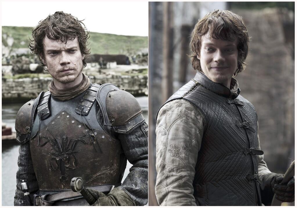 This combination photo of images released by HBO shows Alfie Allen portraying Theon Greyjoy in 'Game of Thrones.' The final episode of the popular series airs on Sunday. (HBO via AP)