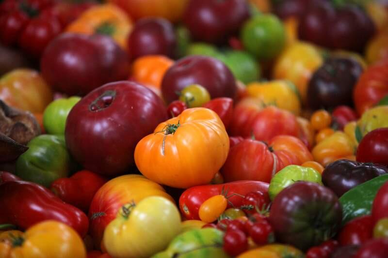 Colorful tomatoes from Soda Rock Farms on display during the National Heirloom Exposition in 2011. (The Press Democrat)