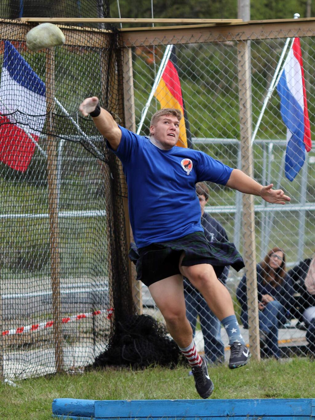 Gary Randolph launches a throw in the stone put competition at the Amateur Highland Games World Championships in Vinstra, Norway, in July. (Photo by Robert Katzenbeisser)