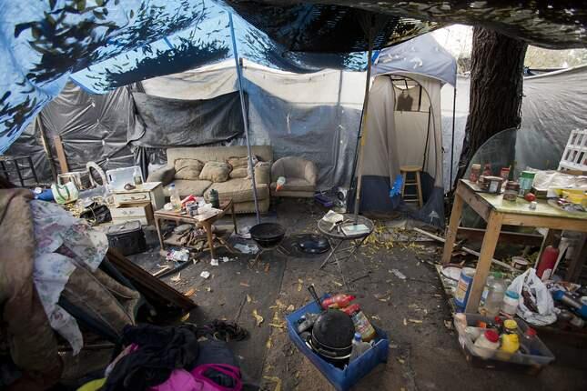 An abandoned campsite is seen in the homeless encampment known as 'The Jungle' in San Jose, Calif., on Thursday, Dec. 4, 2014. (LiPo Ching/Bay Area News Group)