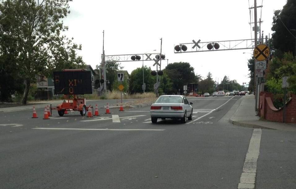 Part of Hearn Avenue west of Highway 101 will be closed Saturday as part of a Sonoma Marin Area Rail Transit construction project. (Julie Johnson / The Press Democrat)