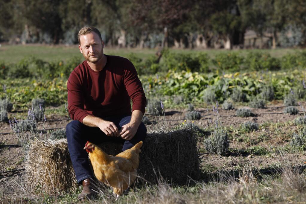 Sam Magruder is the co-owner of Sonoma Hills Farm, a 40-acre property, zoned for commercial agriculture on Purvine Rd. in Petaluma, Ca. Photo taken on Thursday, November 1, 2018. (BETH SCHLANKER/The Press Democrat)