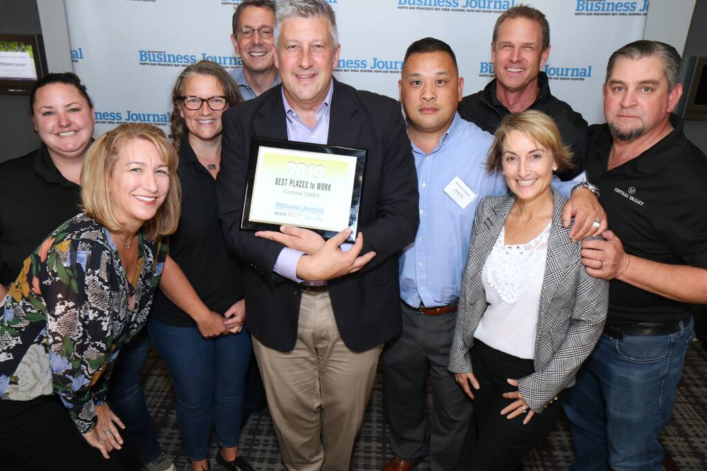 Two-time winner Central Valley takes home one of North Bay Business Journal's Best Places to Work awards at the Hyatt Regency Sonoma Wine Country hotel in Santa Rosa on Thursday, Sept. 26, 2019. (Jeff Quackenbush / North Bay Business Journal)