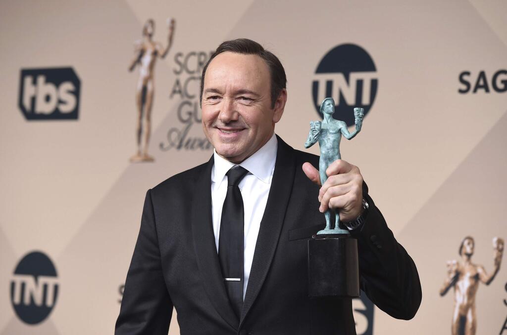 FILE - In a Jan. 30, 2016 file photo, Kevin Spacey poses in the press room with the award for outstanding male actor in a drama series for 'House of Cards' at the 22nd annual Screen Actors Guild Awards at the Shrine Auditorium & Expo Hall, in Los Angeles. Spacey, who stars as a power-hungry South Carolina congressman who connives his way to the presidency, says the upcoming fifth season of “House of Cards” is “one of the best” they've done and his Frank Underwood is just as backstabbing and deceitful as in other seasons. (Photo by Jordan Strauss/Invision/AP, File)